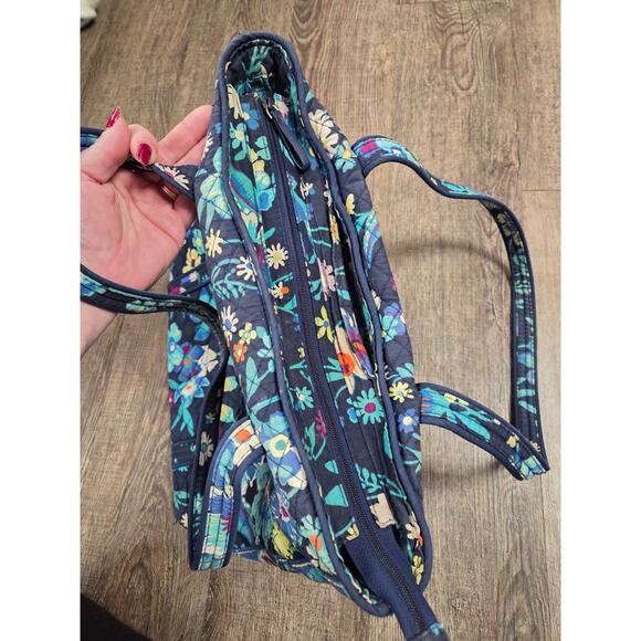 Vera Bradley Iconic Tote Bag Moonlight Garden Navy Blue Purse Zip Top Shoulder - Picture 4 of 6